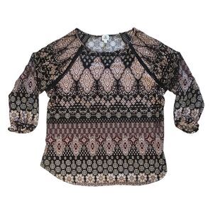 Dressbarn Boho Blouse Tunic Top Long Crochet Details Black Pink Womens 1X